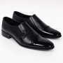 Pantofi barbati negri din piele naturala fara siret cu varf lacuit 818MODN